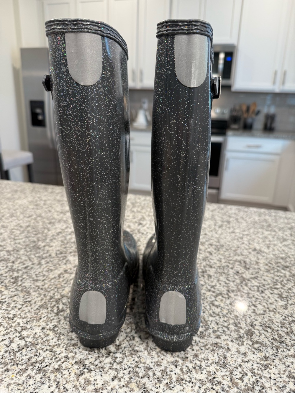 RARE Hunter Original Starcloud Black Mermaid Glitter Tall Rain Boot - Picture 3 of 5